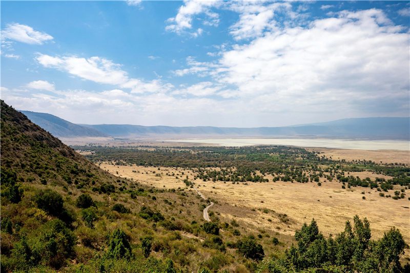 Wide view across a crater landscape.